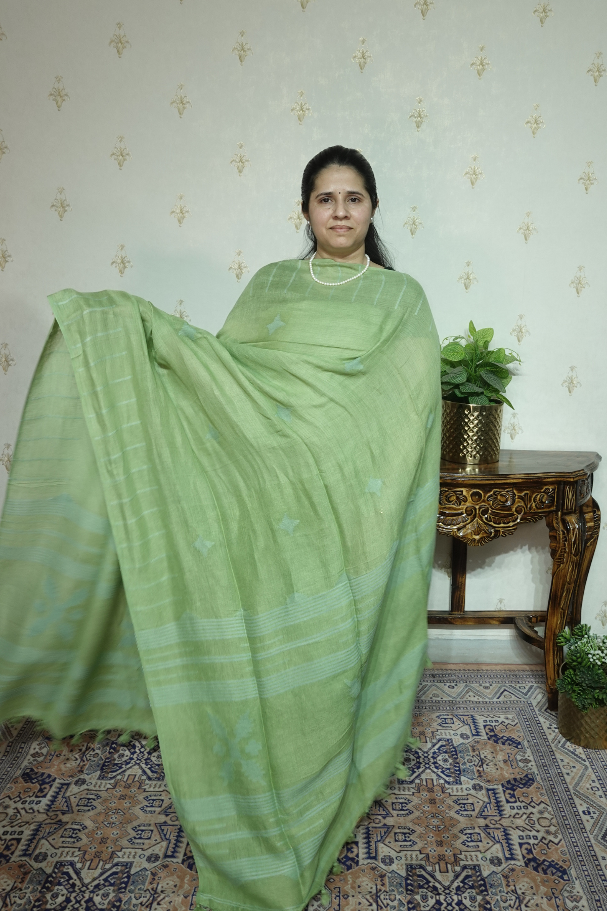 Jayshree Linen jamdani with Thread weaving  Dupatta -2pc