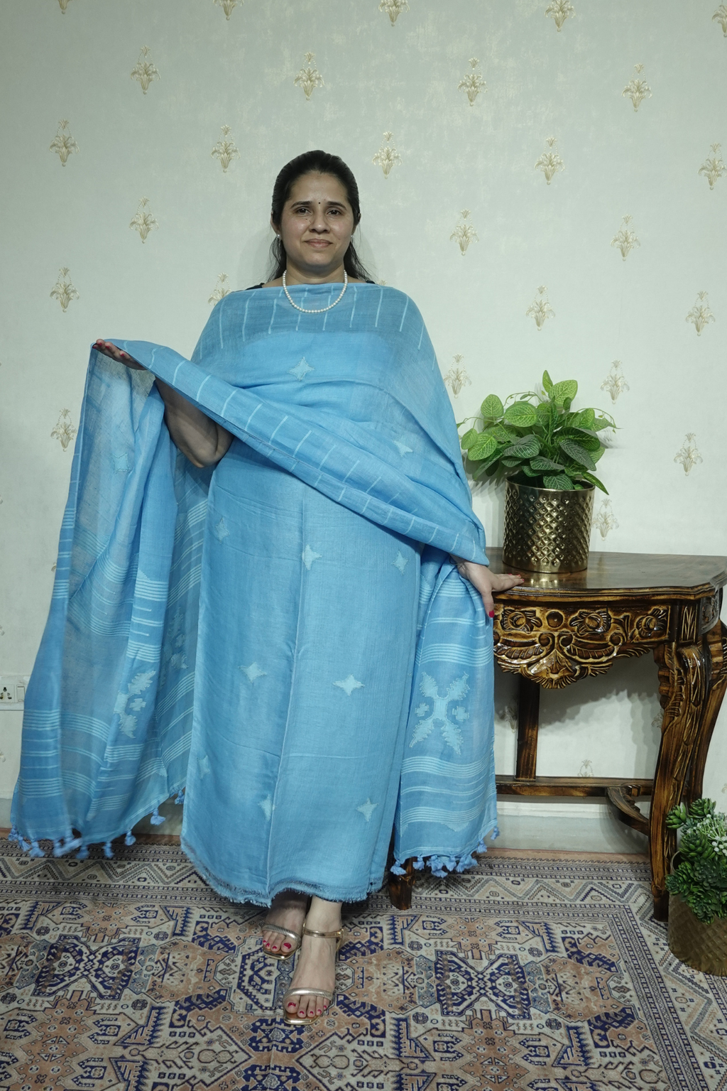 Jayshree Linen jamdani with Thread weaving  Dupatta -2pc