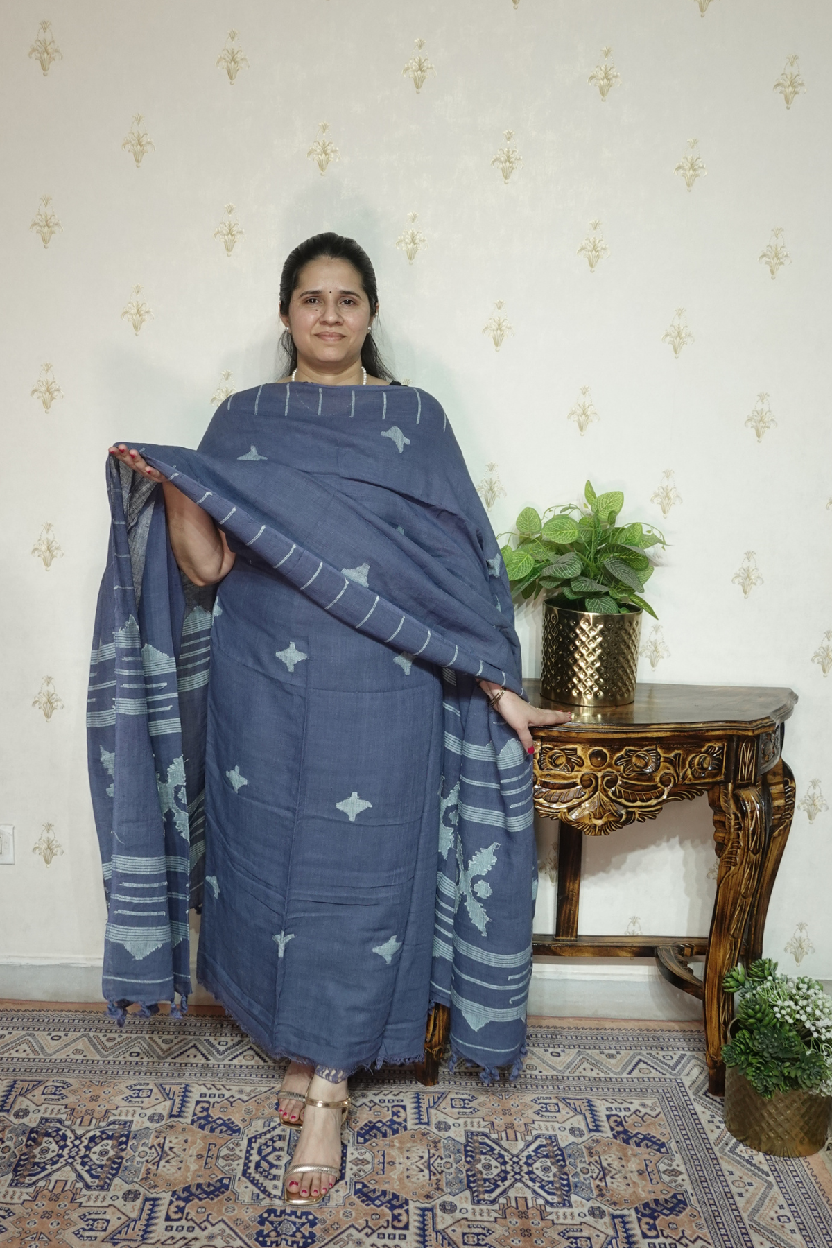 Jayshree Linen jamdani with Thread weaving  Dupatta -2pc