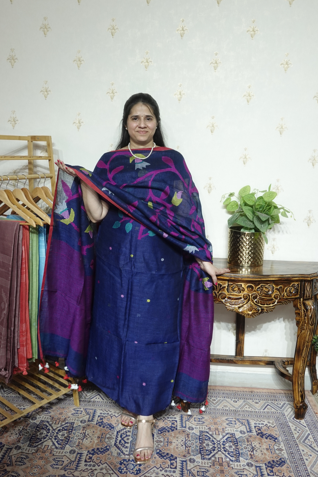 Jayshree Linen jamdani with Full Jaal Dupatta -2pc