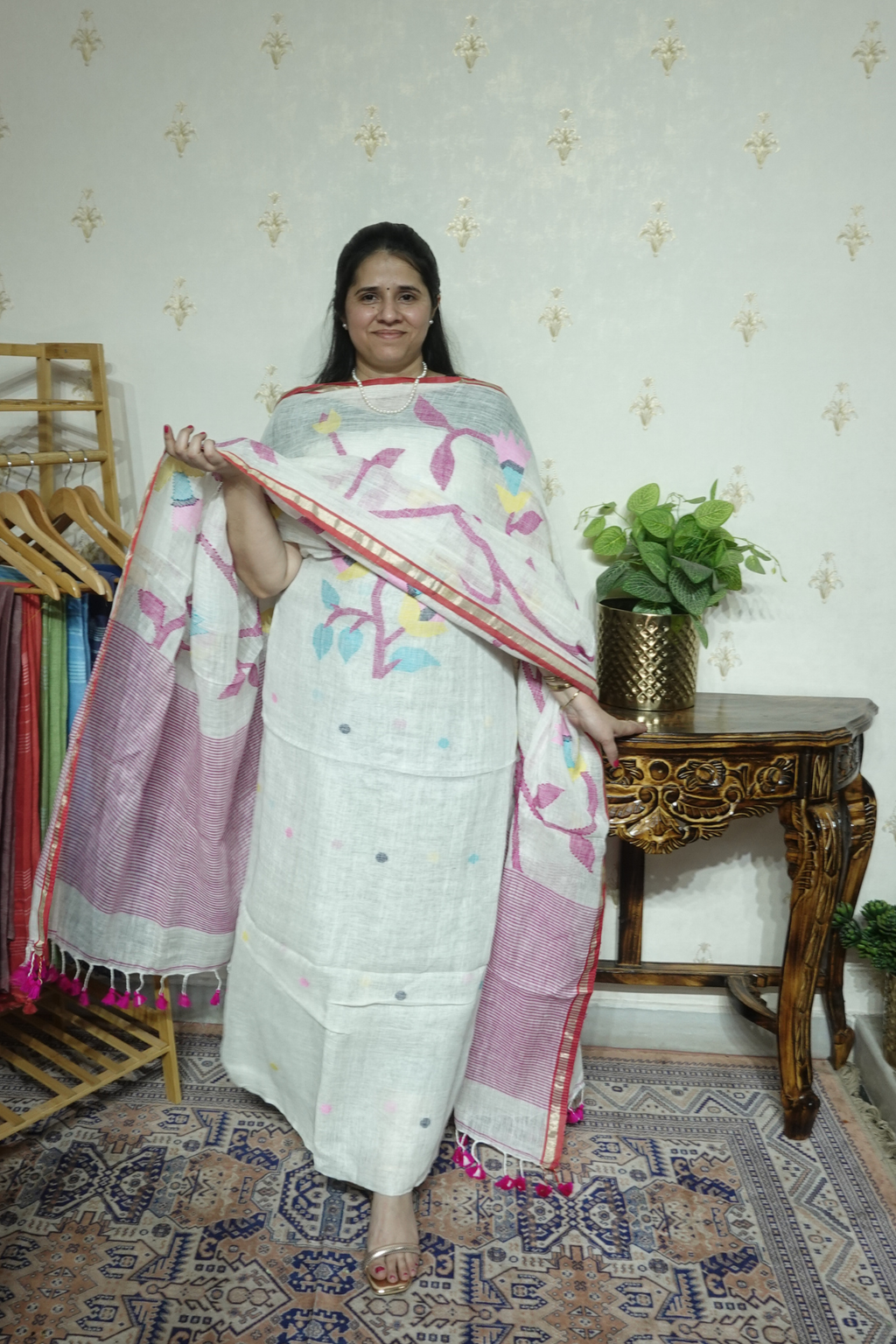 Jayshree Linen jamdani with Full Jaal Dupatta -2pc