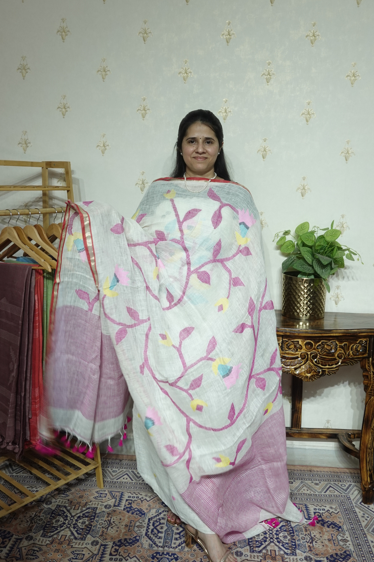 Jayshree Linen jamdani with Full Jaal Dupatta -2pc