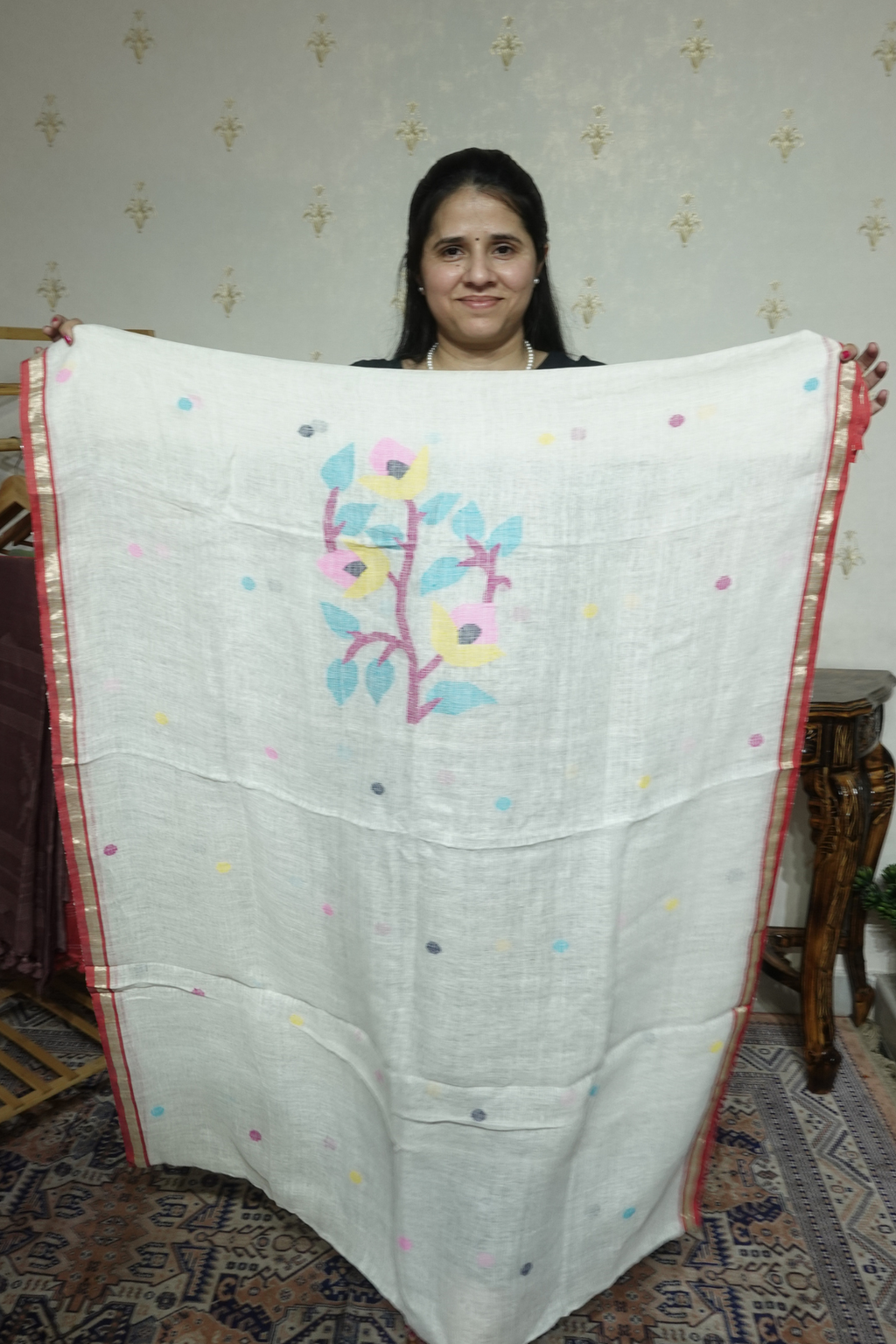 Jayshree Linen jamdani with Full Jaal Dupatta -2pc