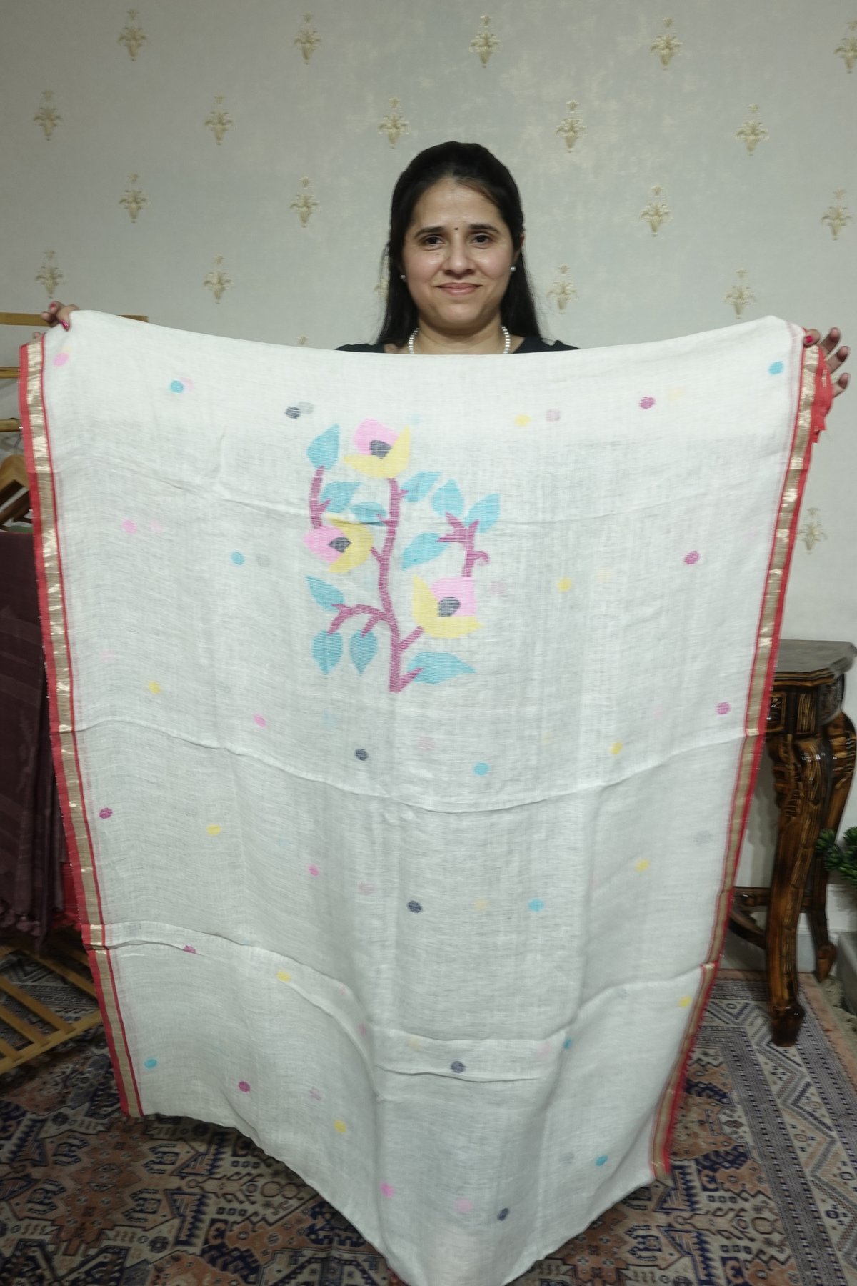 Jayshree Linen jamdani with Full Jaal Dupatta -2pc