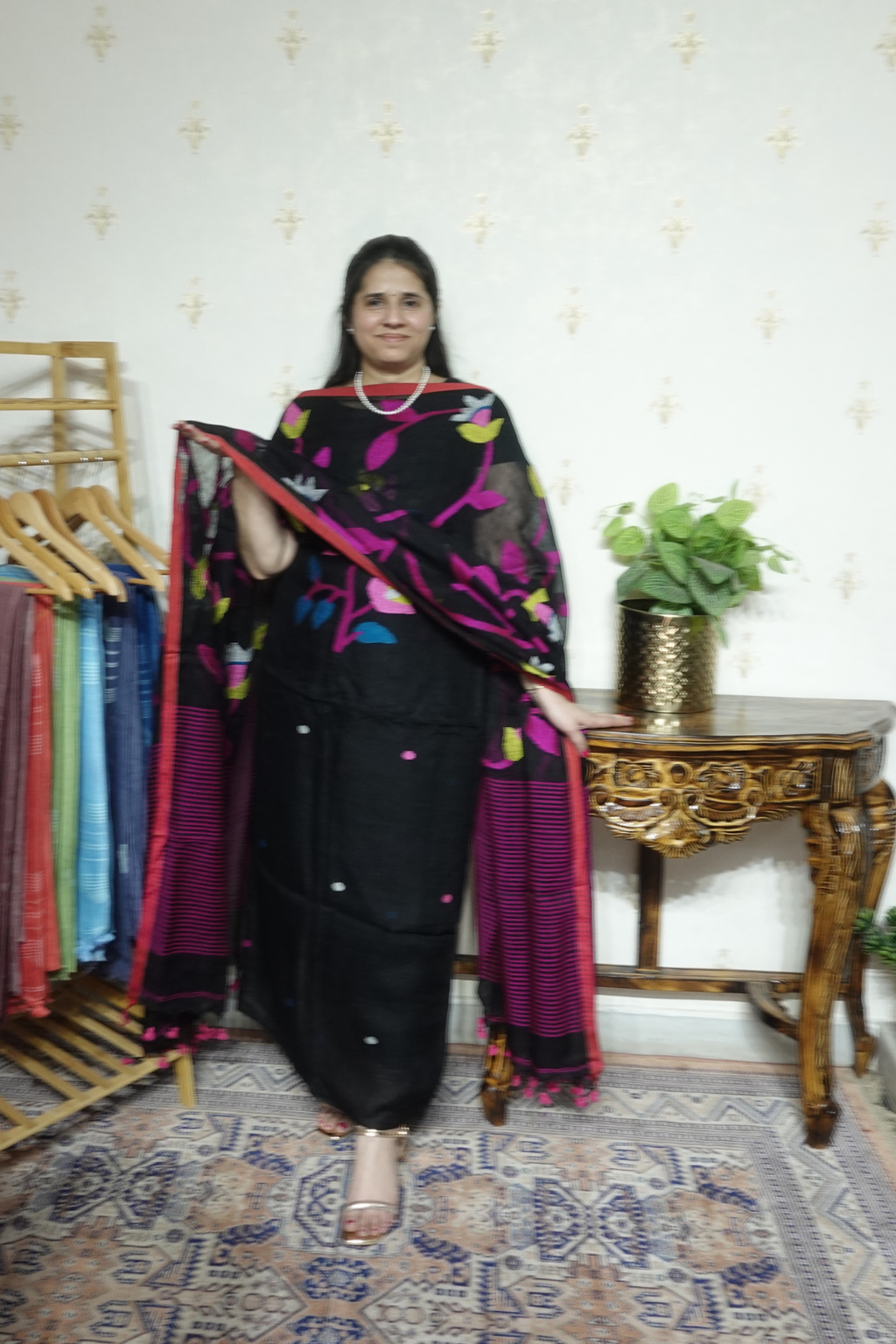Jayshree Linen jamdani with Full Jaal Dupatta -2pc