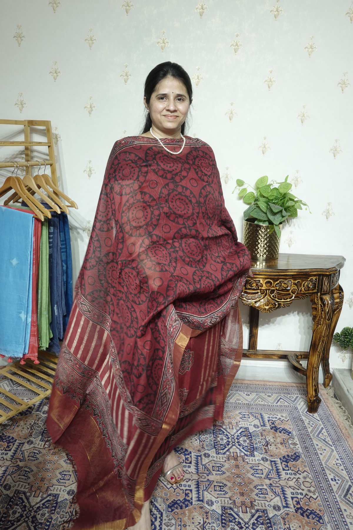Ajrakh Handblock On Silk  linens- 2pc