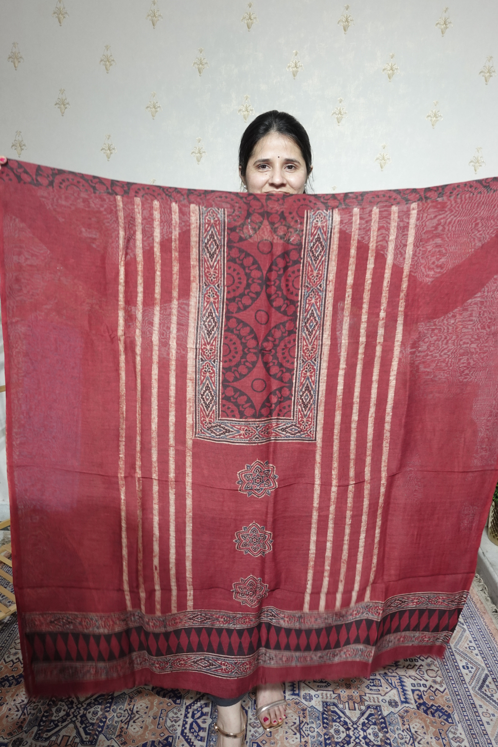 Ajrakh Handblock On Silk  linens- 2pc