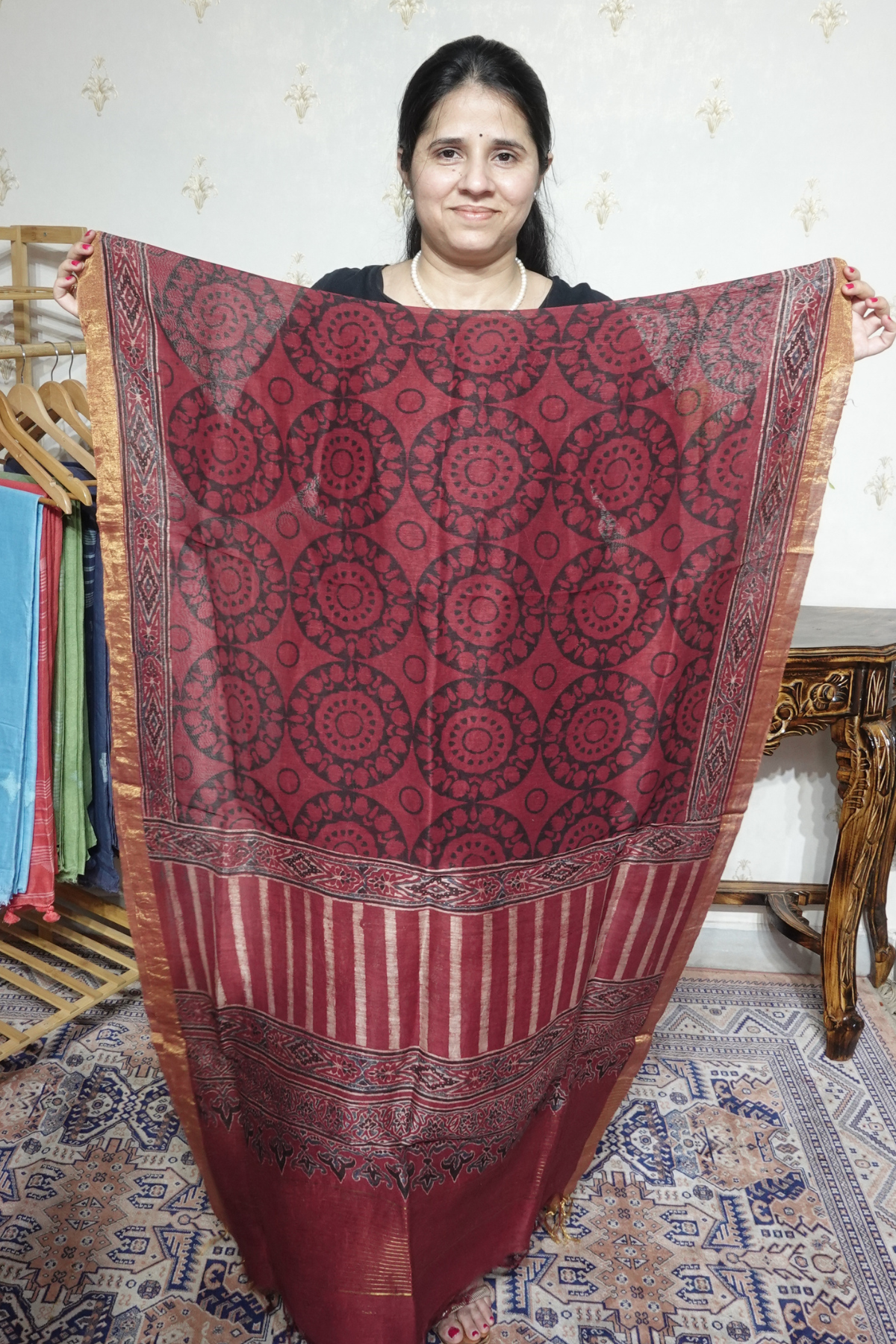 Ajrakh Handblock On Silk  linens- 2pc