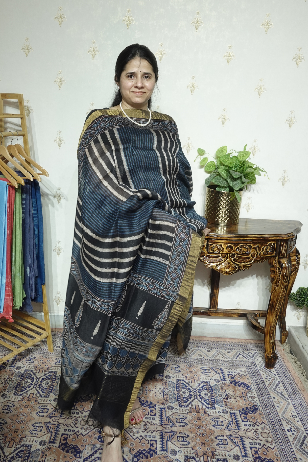 Ajrakh Handblock On Silk  linens- 2pc