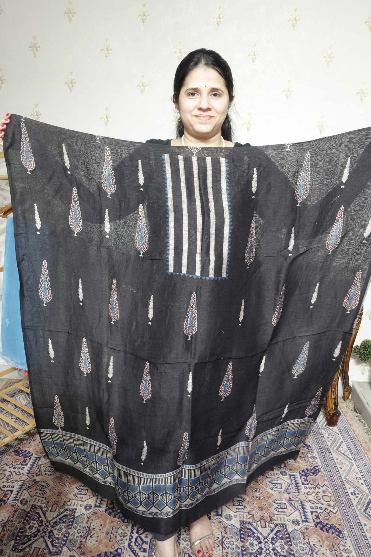 Ajrakh Handblock On Silk  linens- 2pc