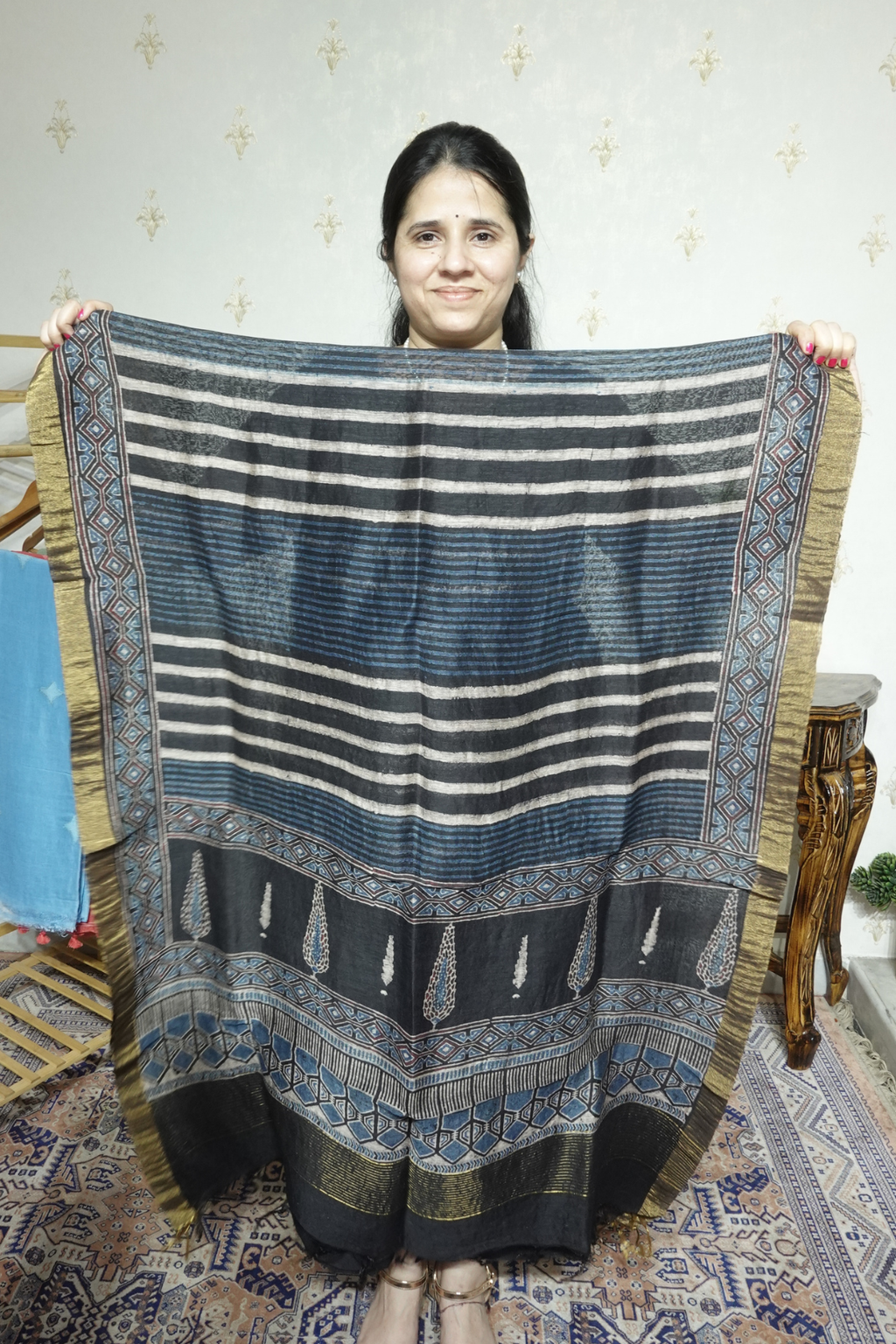 Ajrakh Handblock On Silk  linens- 2pc