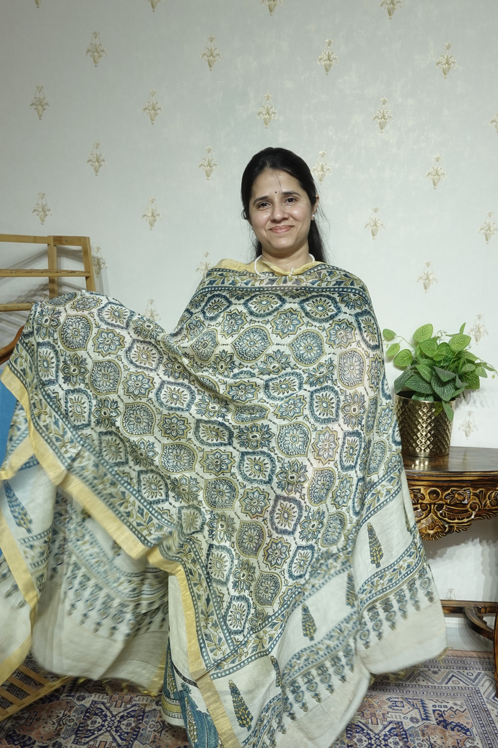Ajrakh Handblock On Silk  linens- 2pc