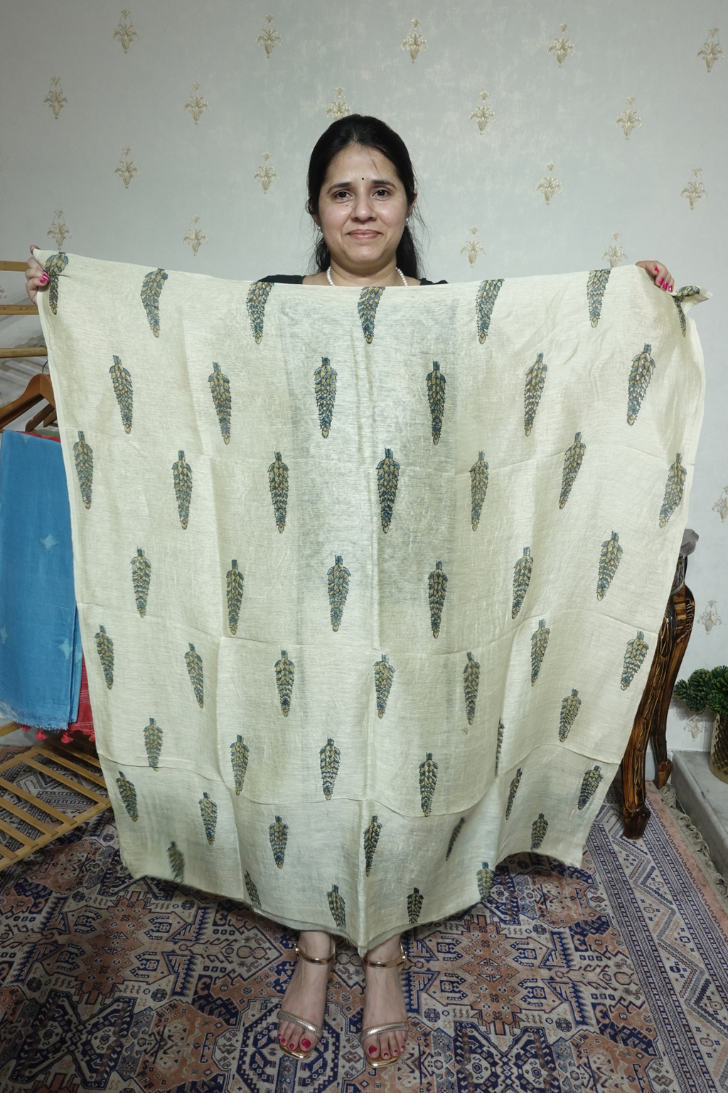Ajrakh Handblock On Silk  linens- 2pc