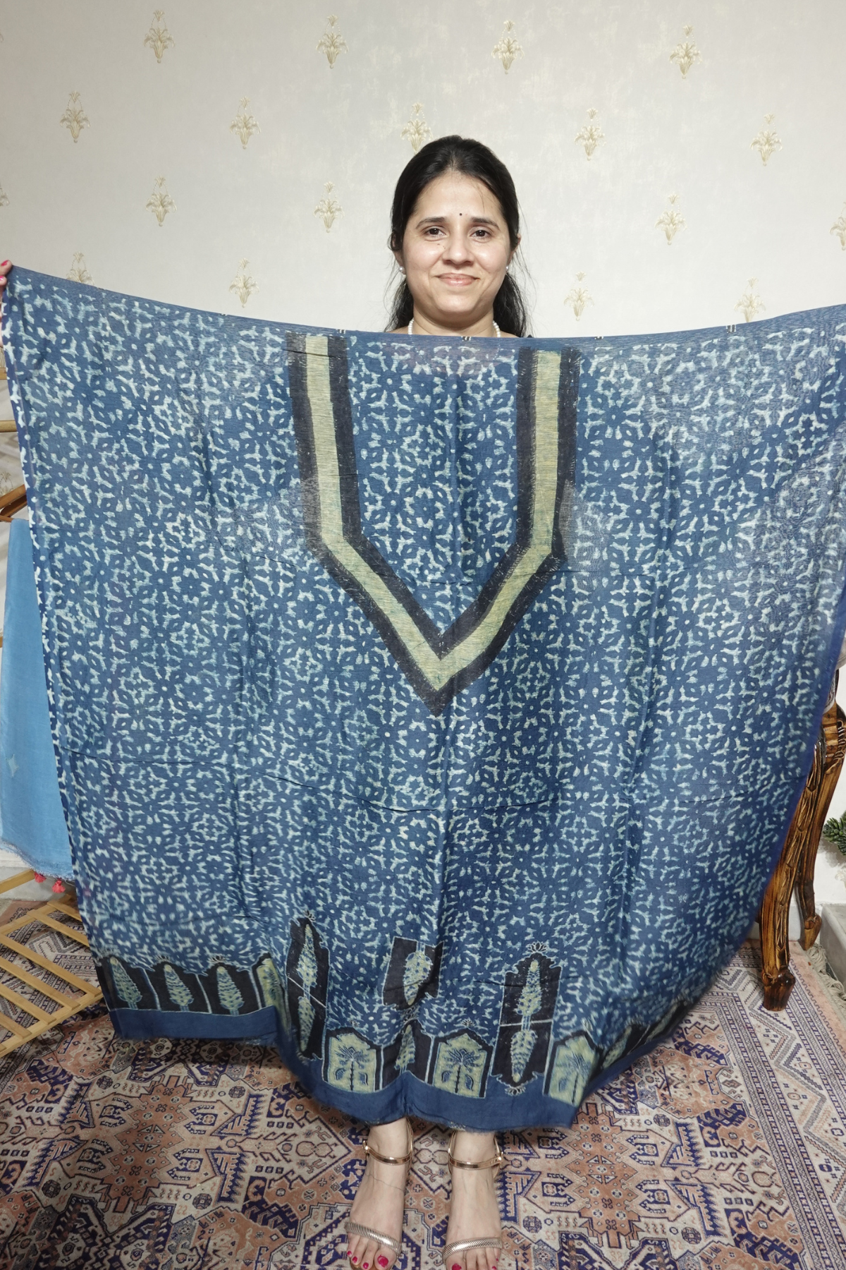 Ajrakh Handblock On Silk  linens- 2pc