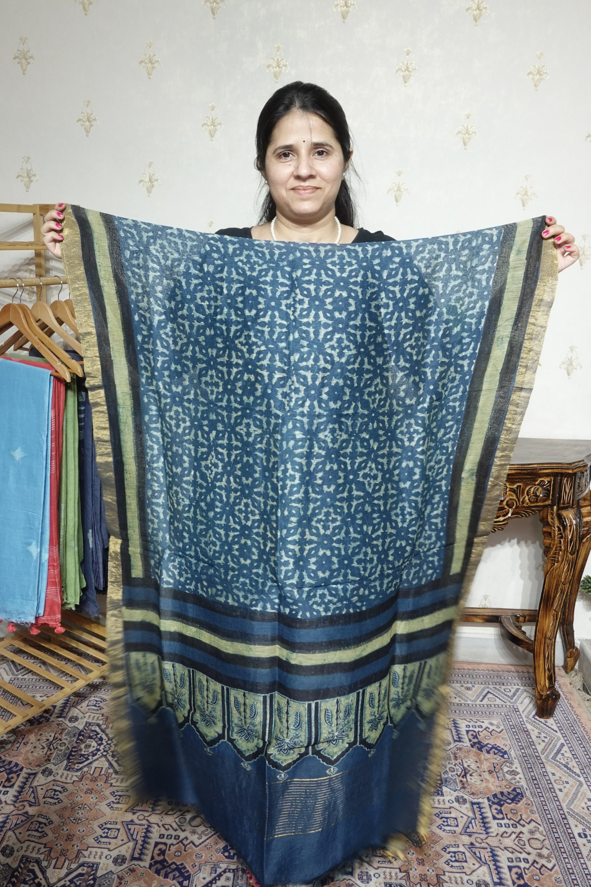Ajrakh Handblock On Silk  linens- 2pc