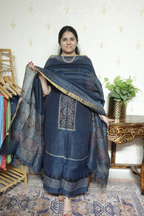 Ajrakh Handblock On Silk  linens- 2pc