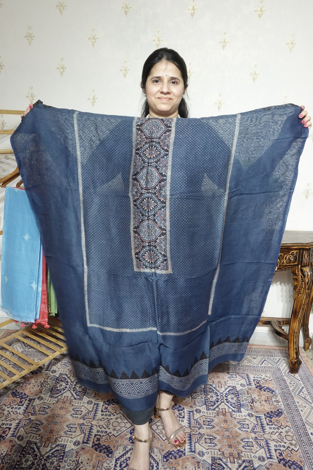 Ajrakh Handblock On Silk  linens- 2pc