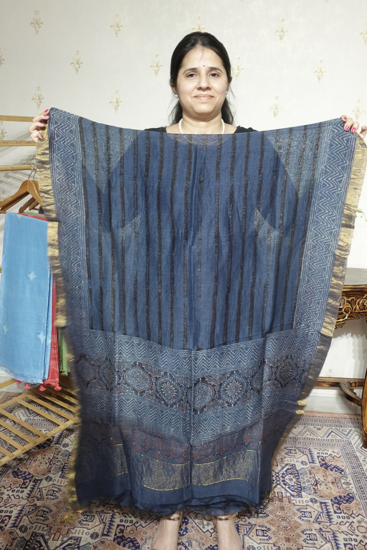 Ajrakh Handblock On Silk  linens- 2pc
