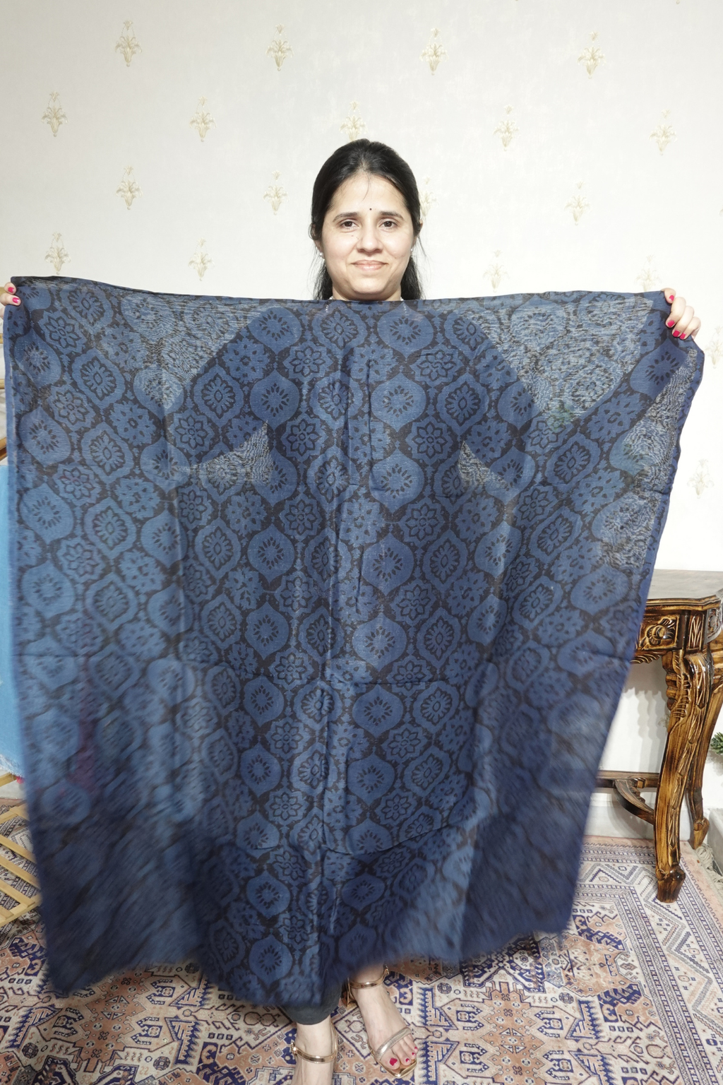 Ajrakh Handblock On Silk  linens- 2pc