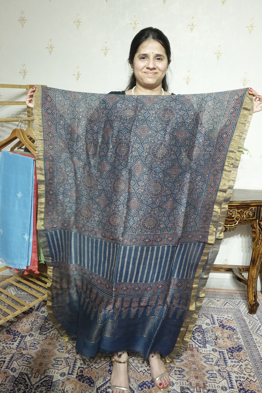 Ajrakh Handblock On Silk  linens- 2pc