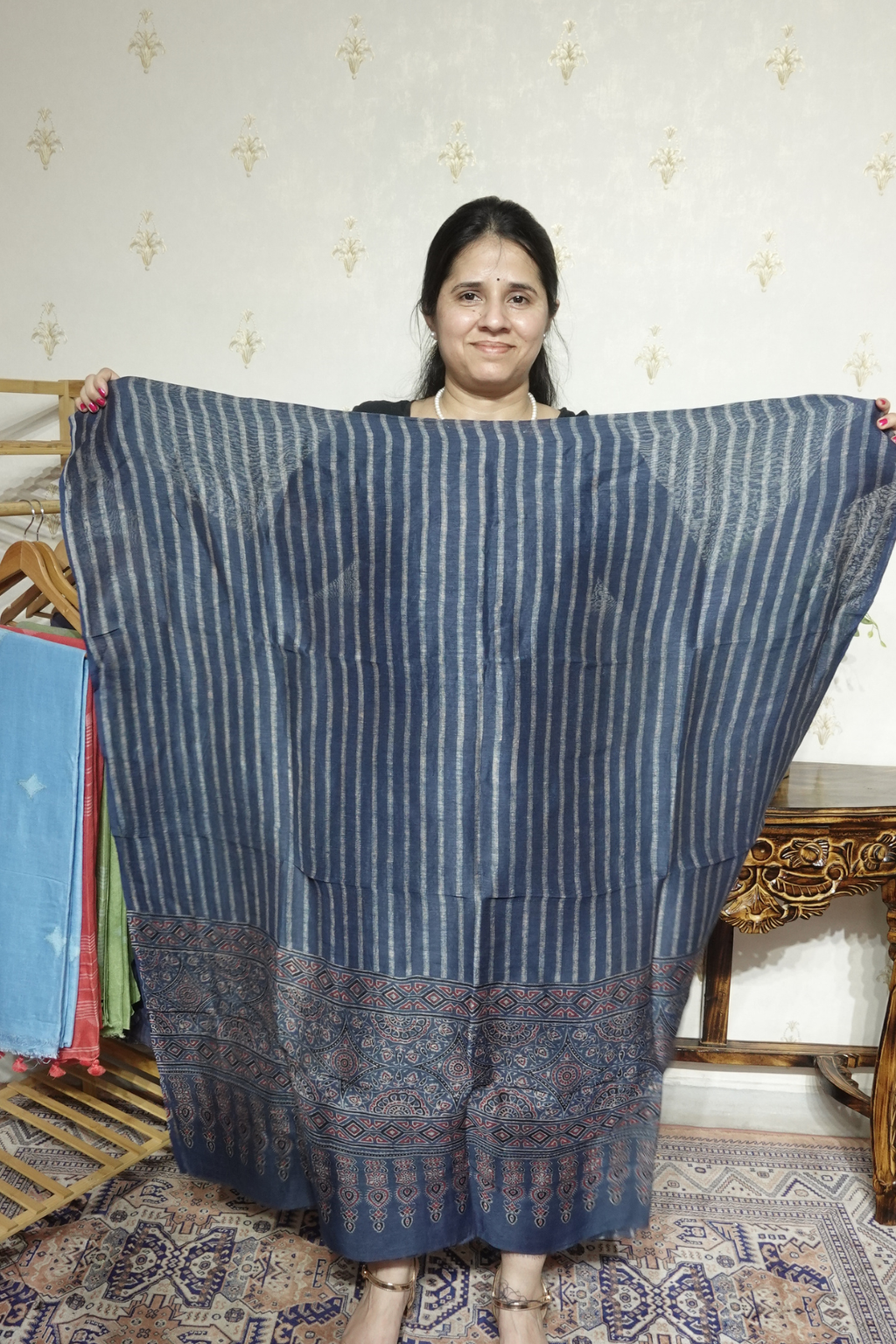 Ajrakh Handblock On Silk  linens- 2pc