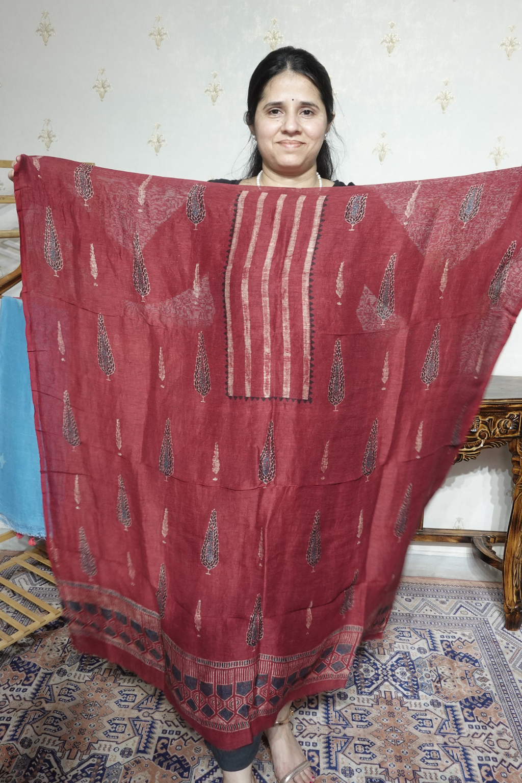 Ajrakh Handblock On Silk  linens- 2pc