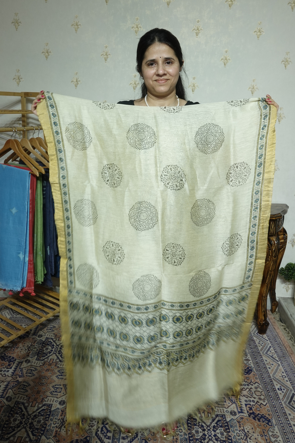 Ajrakh Handblock On Silk  linens- 2pc