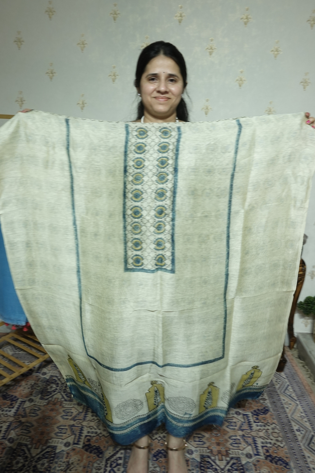 Ajrakh Handblock On Silk  linens- 2pc
