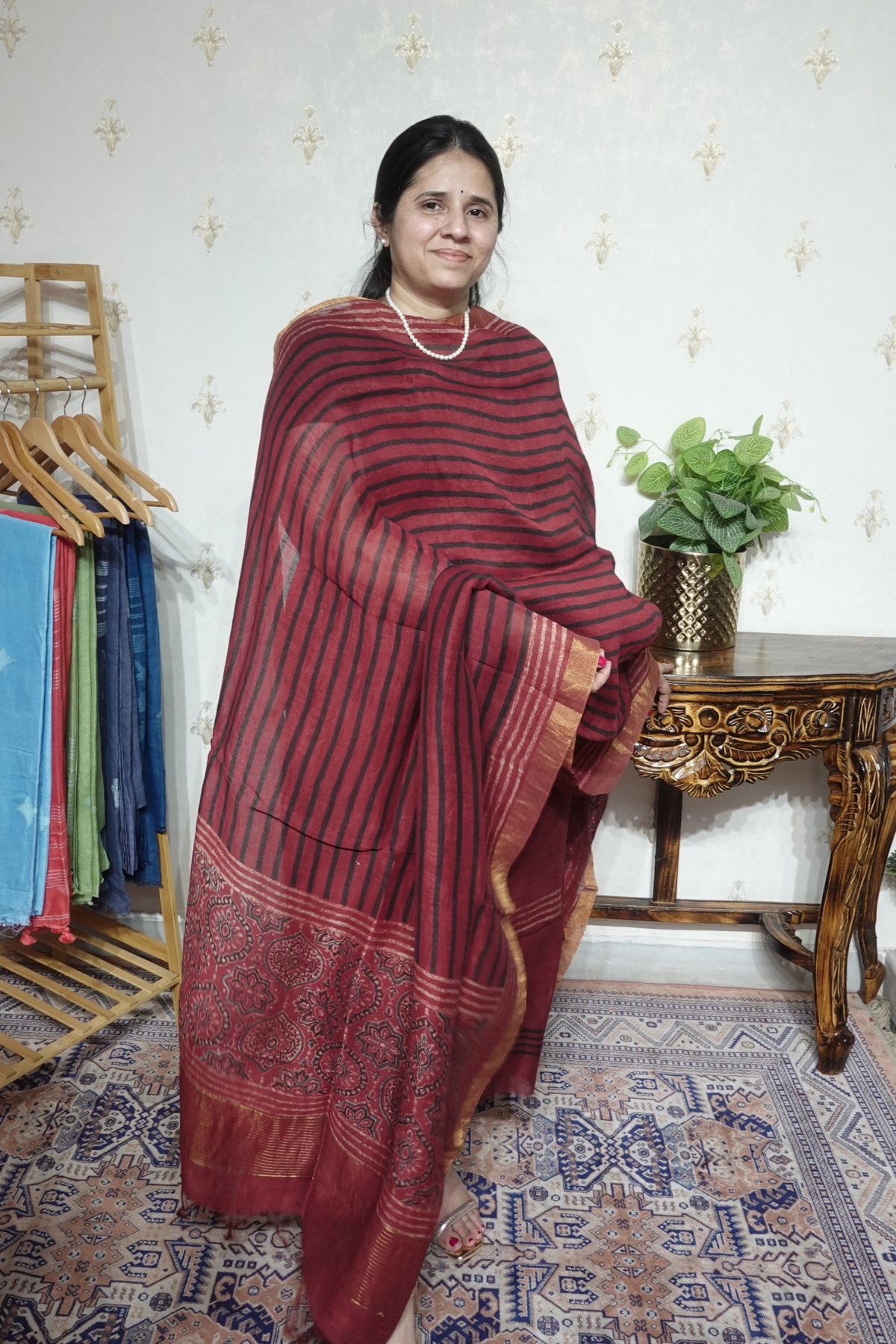 Ajrakh Handblock On Silk  linens- 2pc