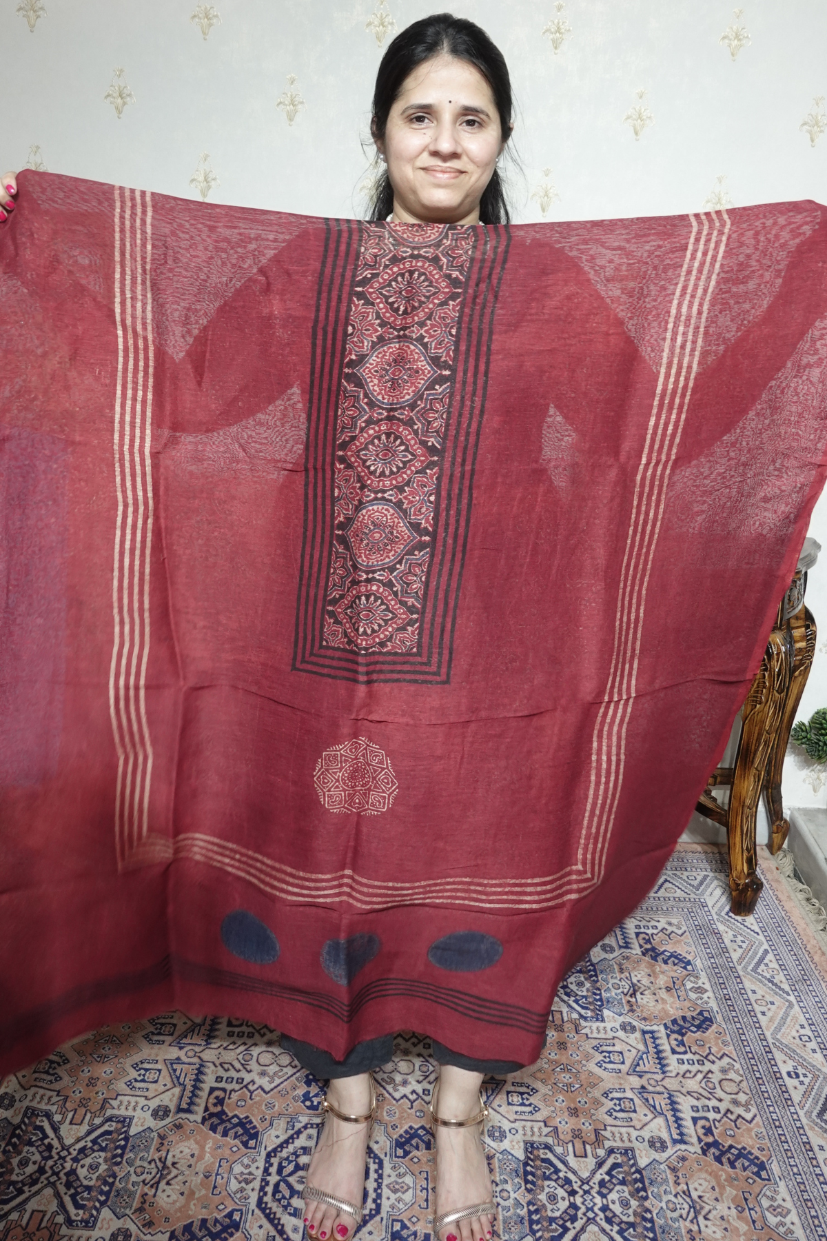 Ajrakh Handblock On Silk  linens- 2pc