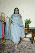Polka Print on Georgette with Chiffon Dupatta and Crape bottom