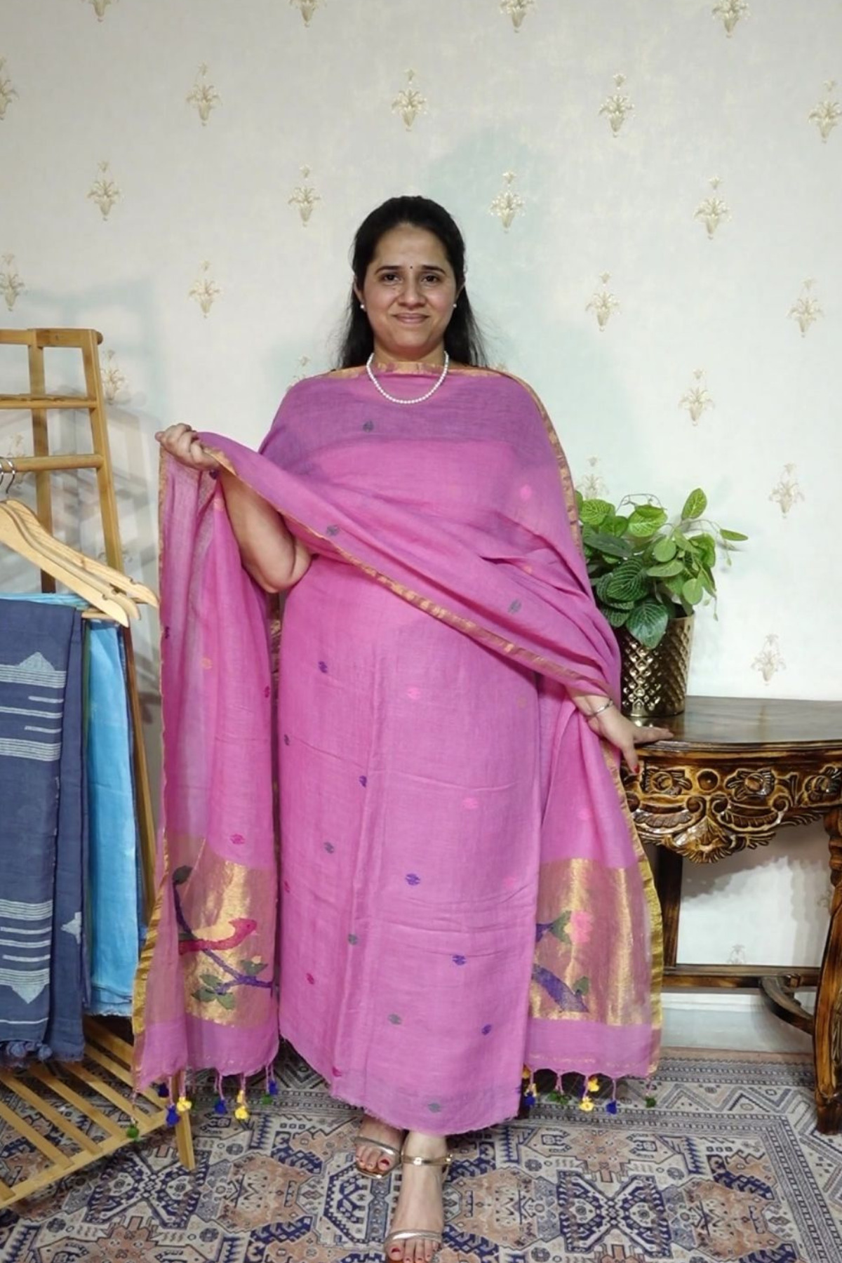 Jayshree Linen jamdani with Paithni  Border Dupatta -2pc