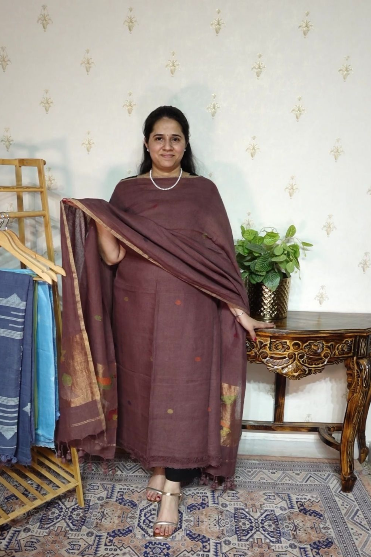 Jayshree Linen jamdani with Paithni  Border Dupatta -2pc