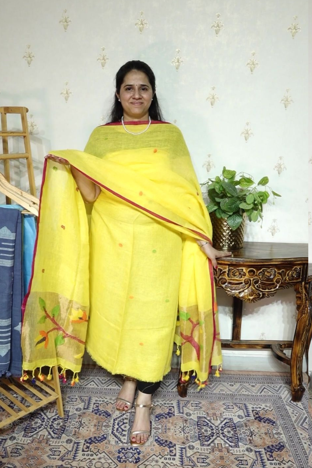 Jayshree Linen jamdani with Paithni  Border Dupatta -2pc