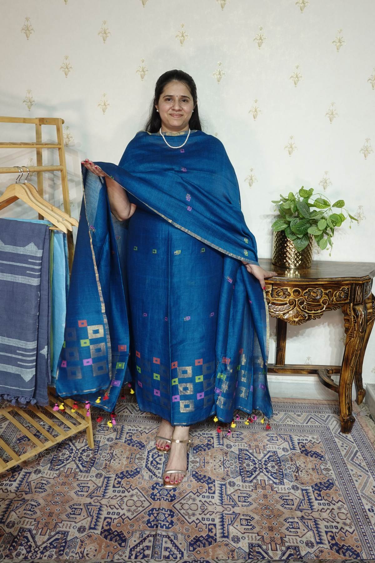 Jayshree Linen Jamdani with Banarsi Weaving-2pc