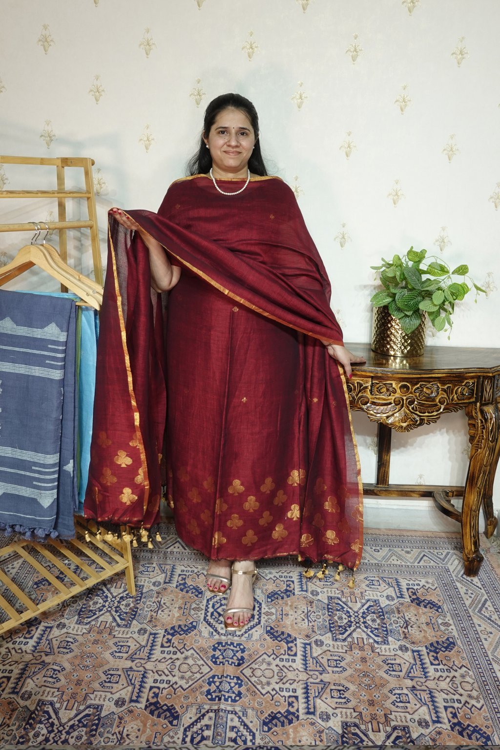 Jayshree Linen jamdani with banarsi weaving-2pc