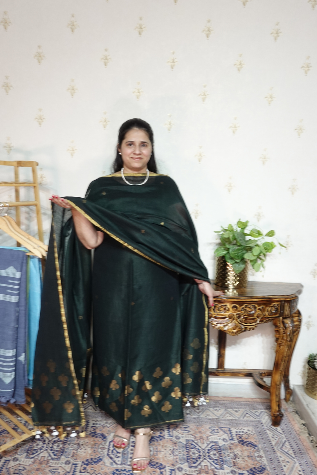 Jayshree Linen jamdani with banarsi weaving-2pc