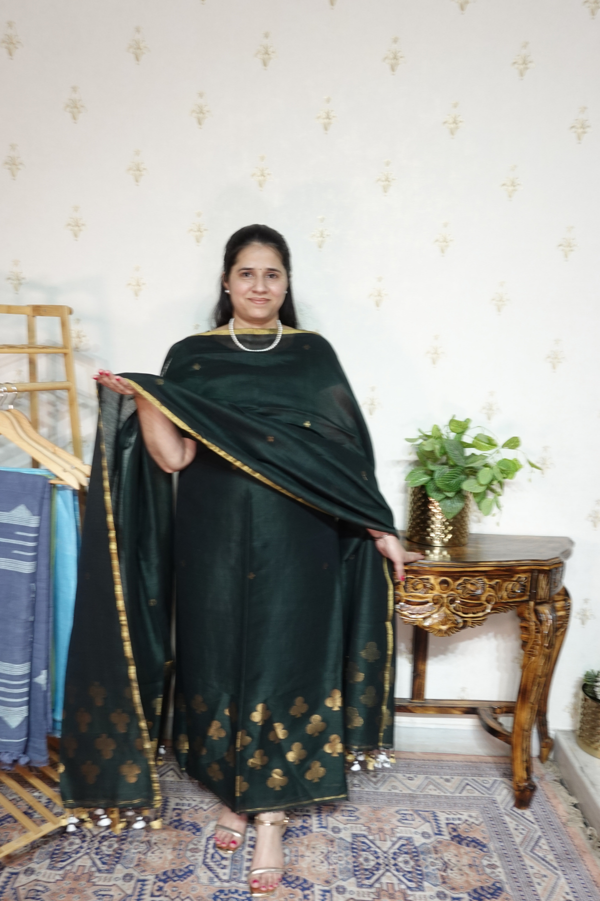 Jayshree Linen jamdani with banarsi weaving-2pc