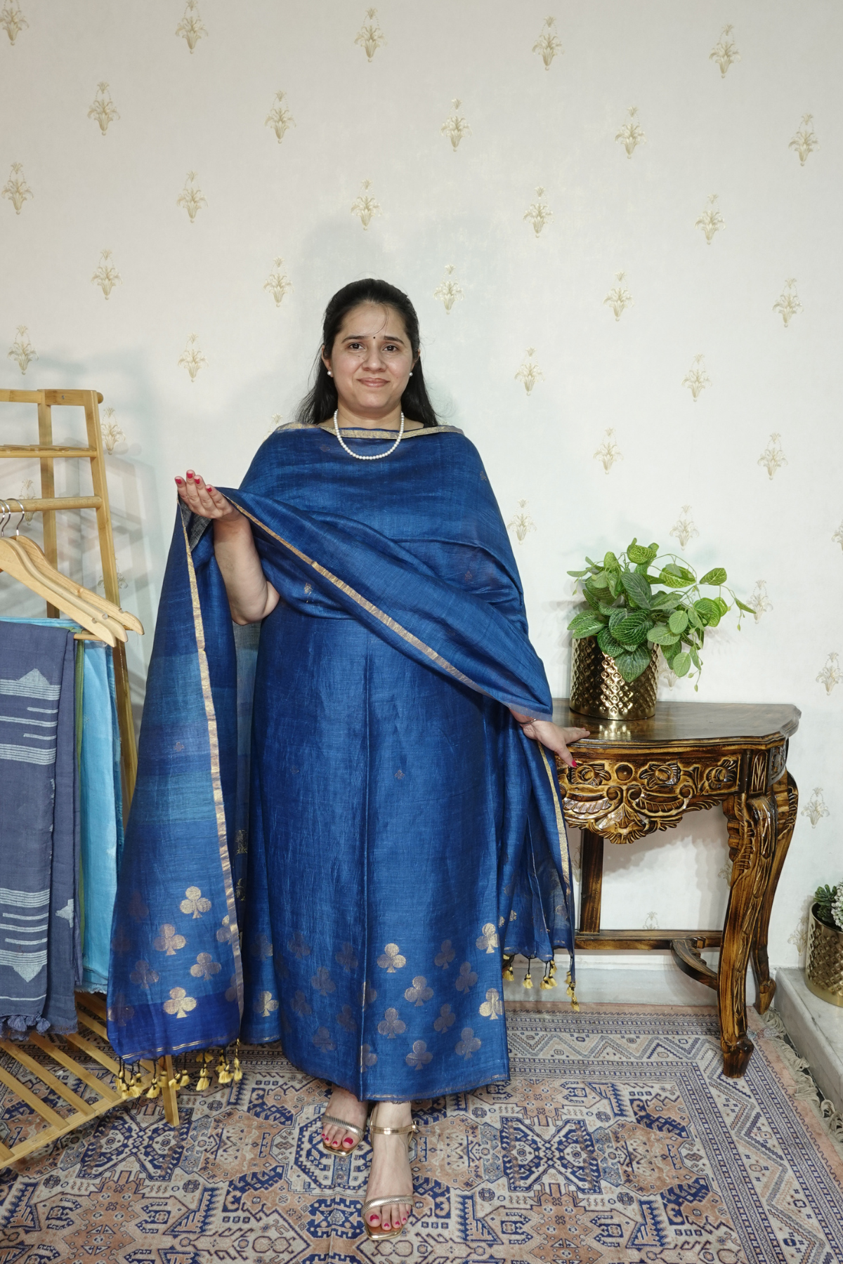 Jayshree Linen jamdani with banarsi weaving-2pc