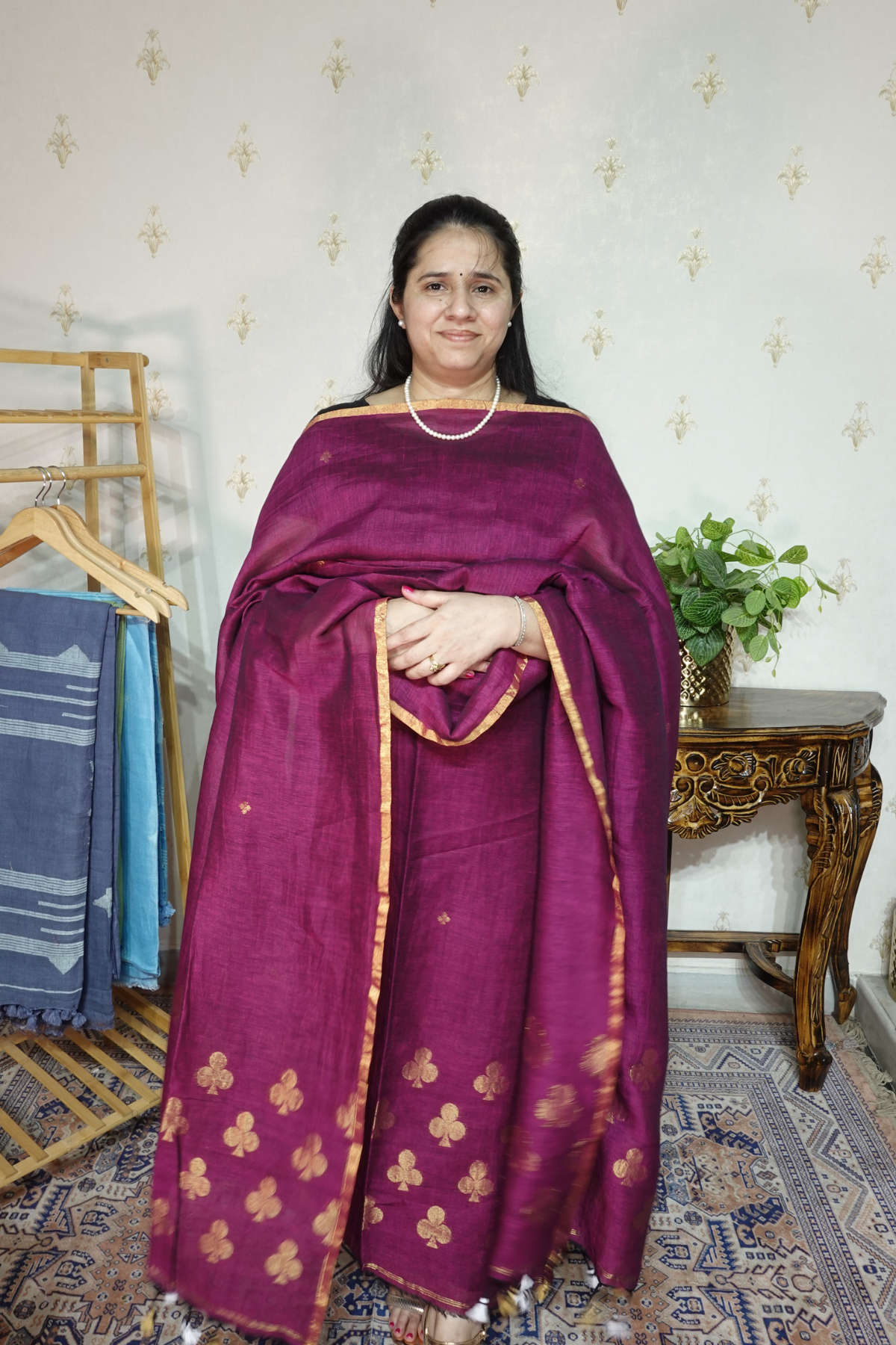 Jayshree Linen jamdani with banarsi weaving-2pc