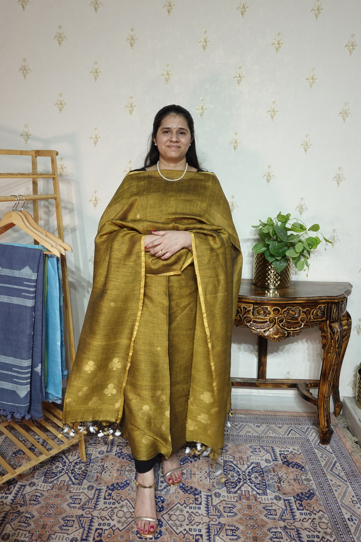 Jayshree Linen jamdani with banarsi weaving-2pc