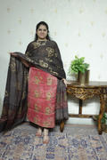 Pomegranate peel Hand-blocked on Modal X Tusser Fabric- 2pc