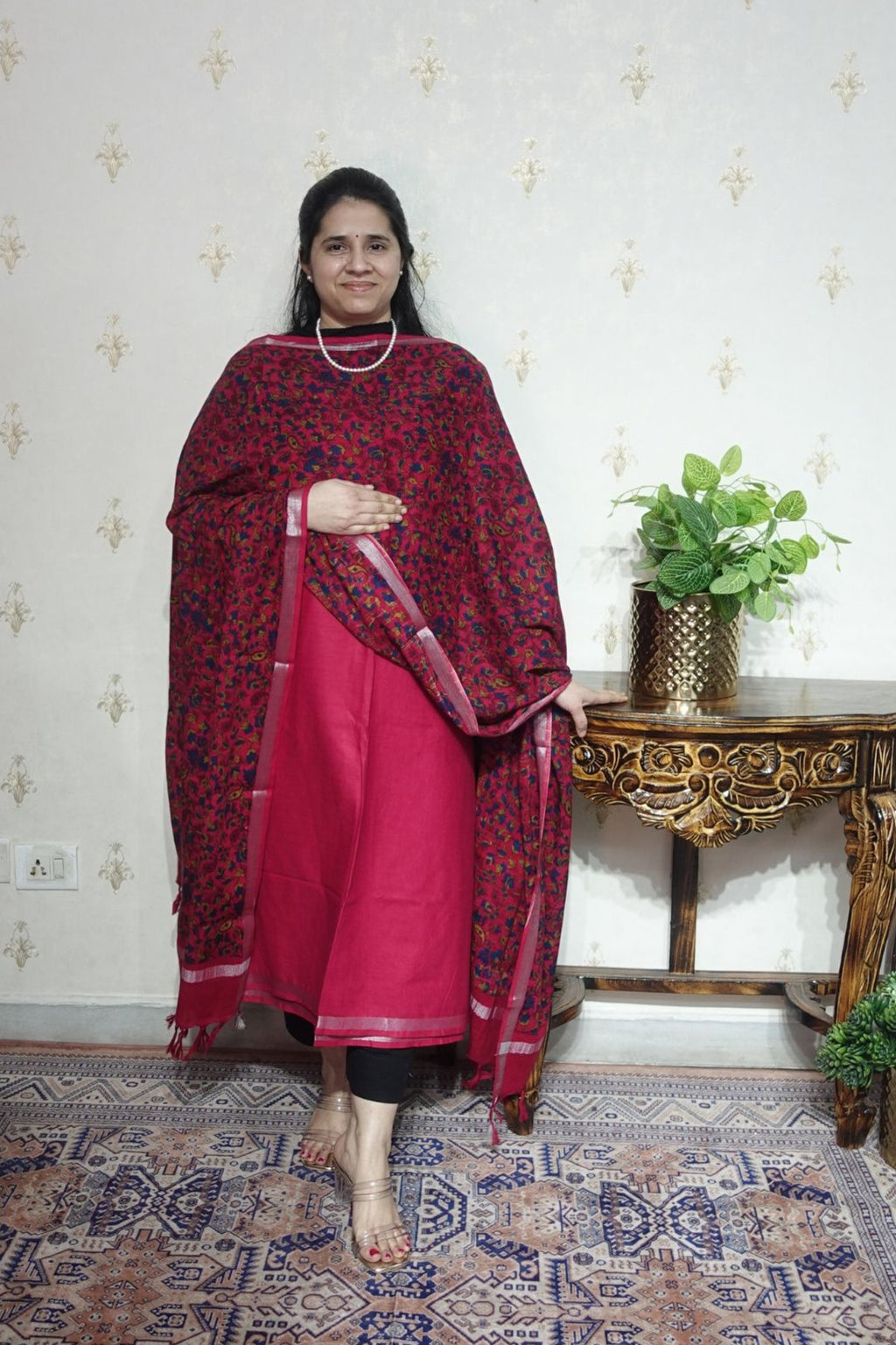 Cotton Linen With Kalamkari Dupatta