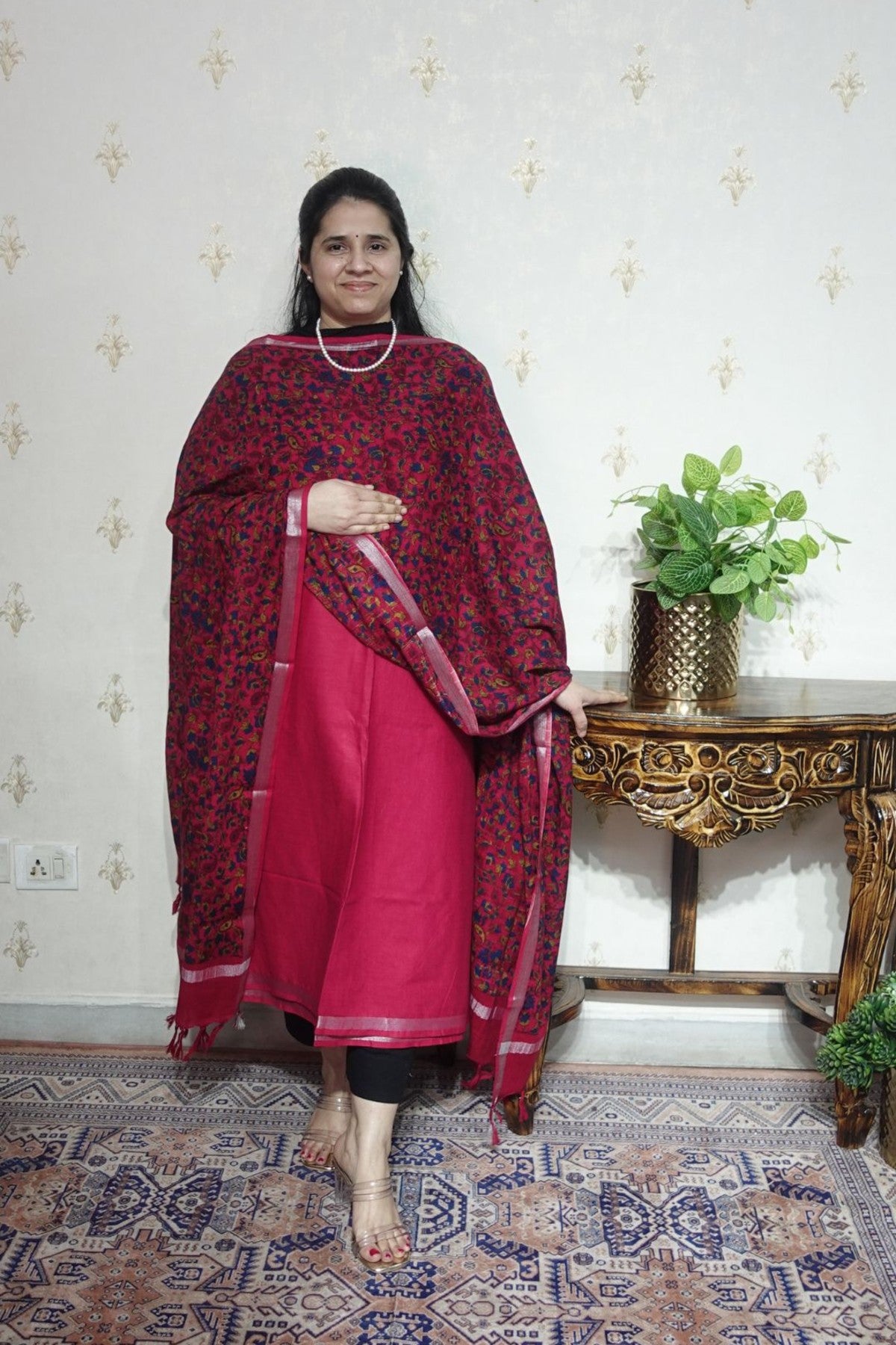 Cotton Linen With Kalamkari Dupatta