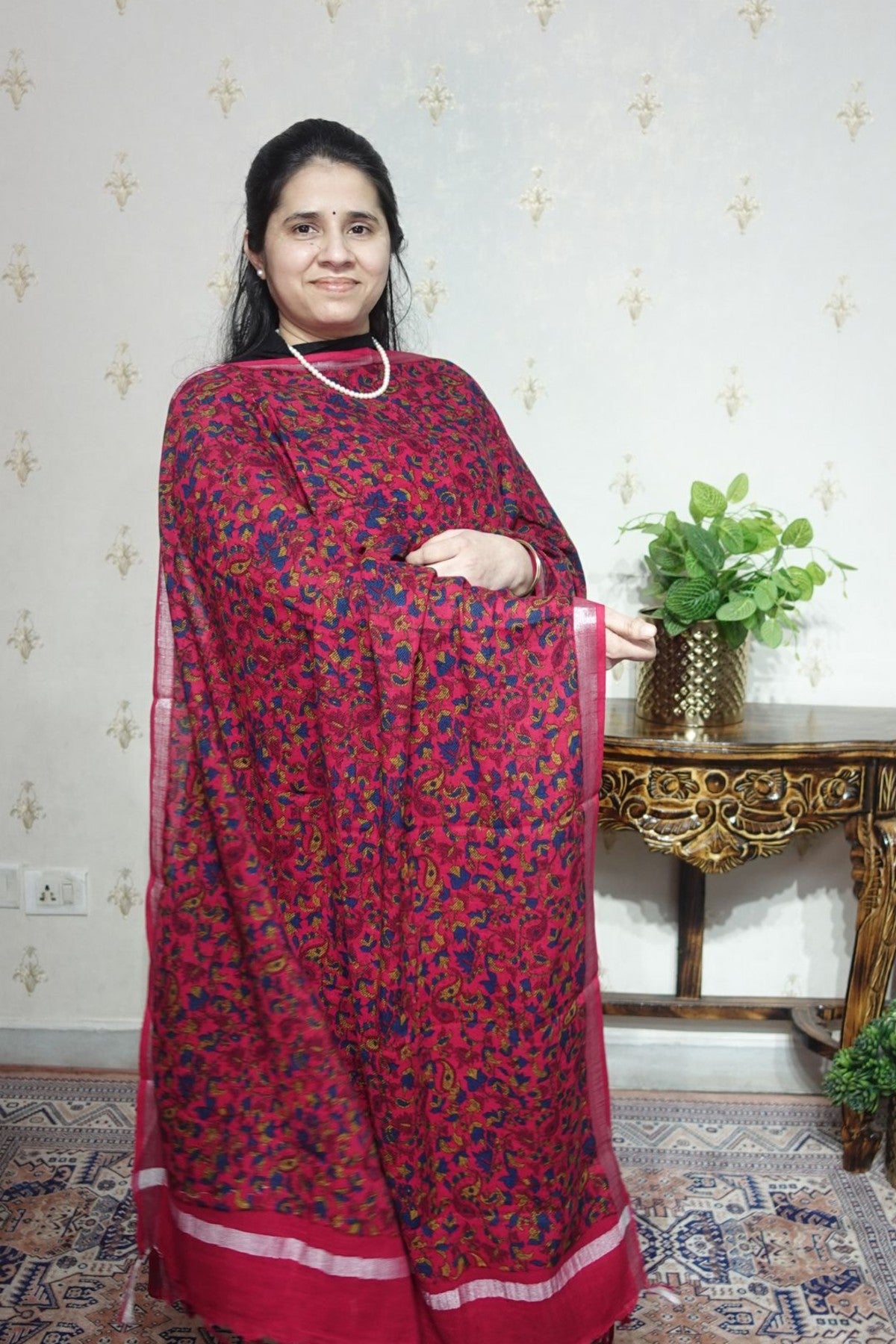 Cotton Linen With Kalamkari Dupatta