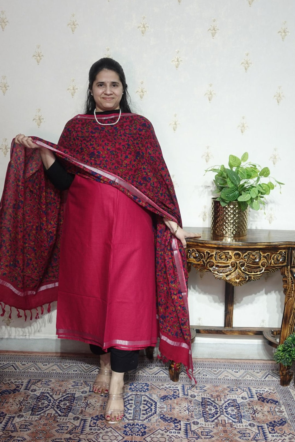 Cotton Linen With Kalamkari Dupatta