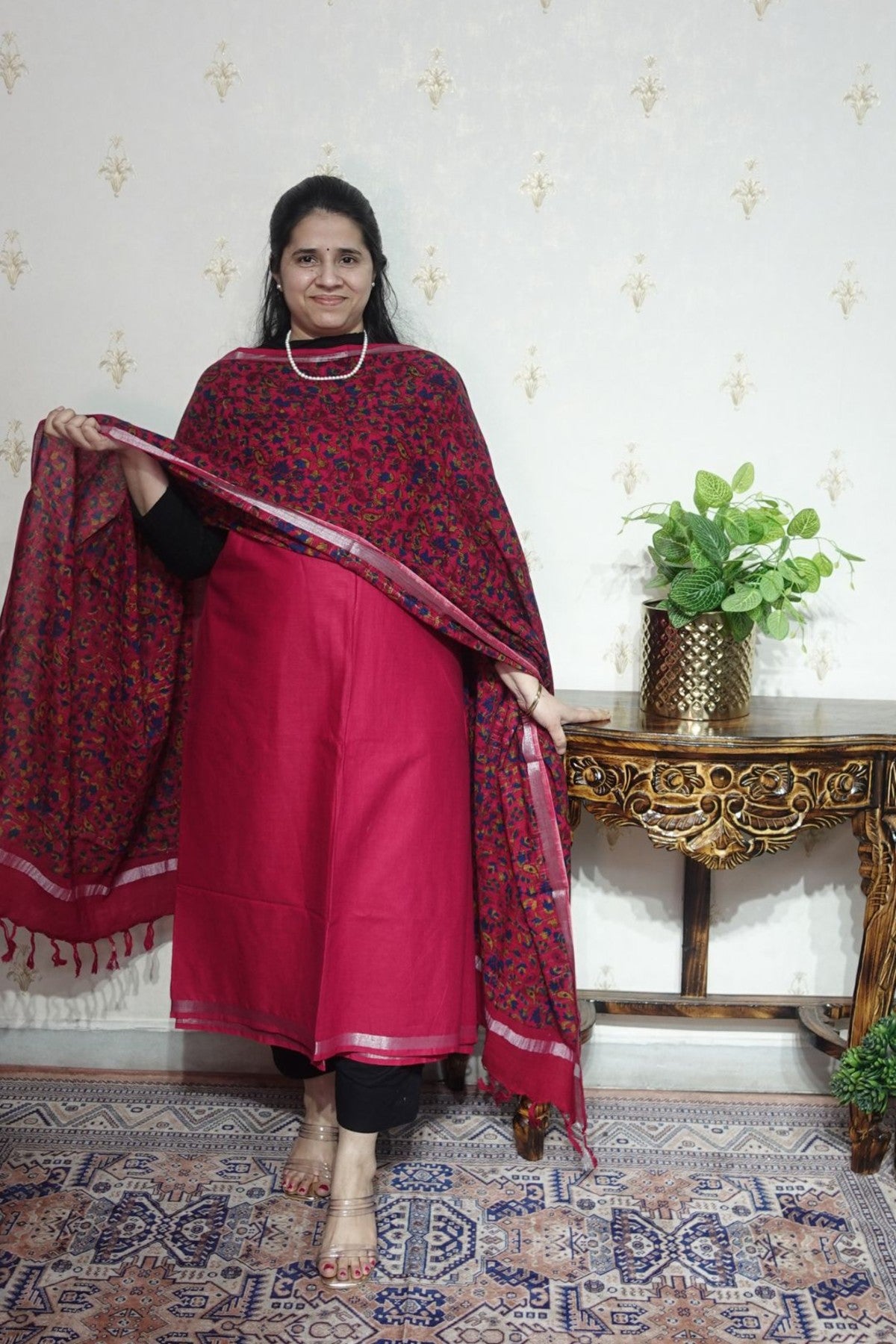 Cotton Linen With Kalamkari Dupatta