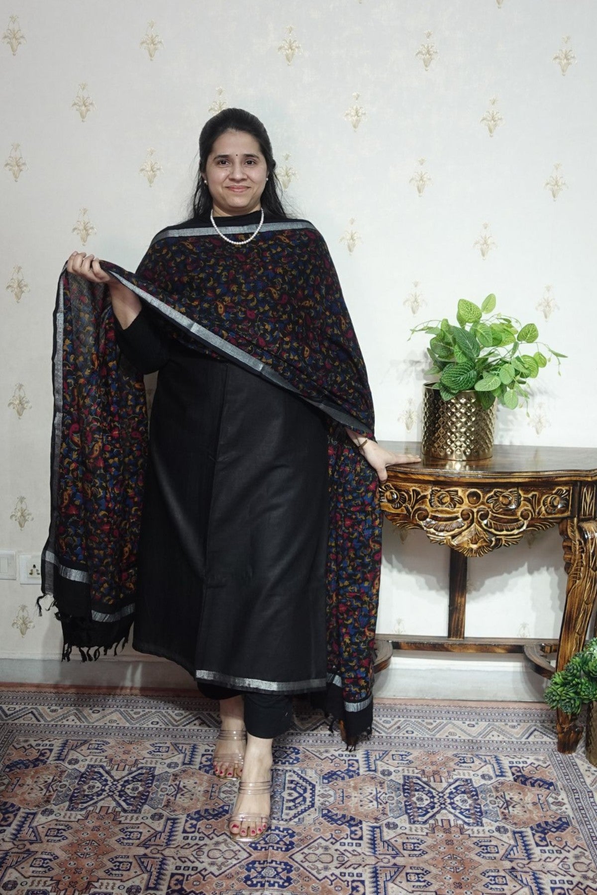 Cotton Linen With Kalamkari Dupatta