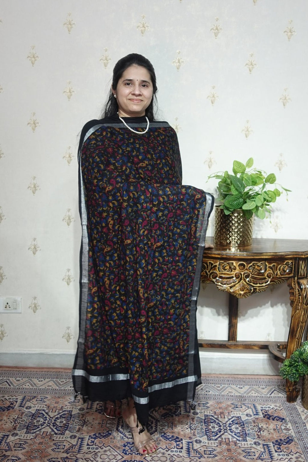 Cotton Linen With Kalamkari Dupatta