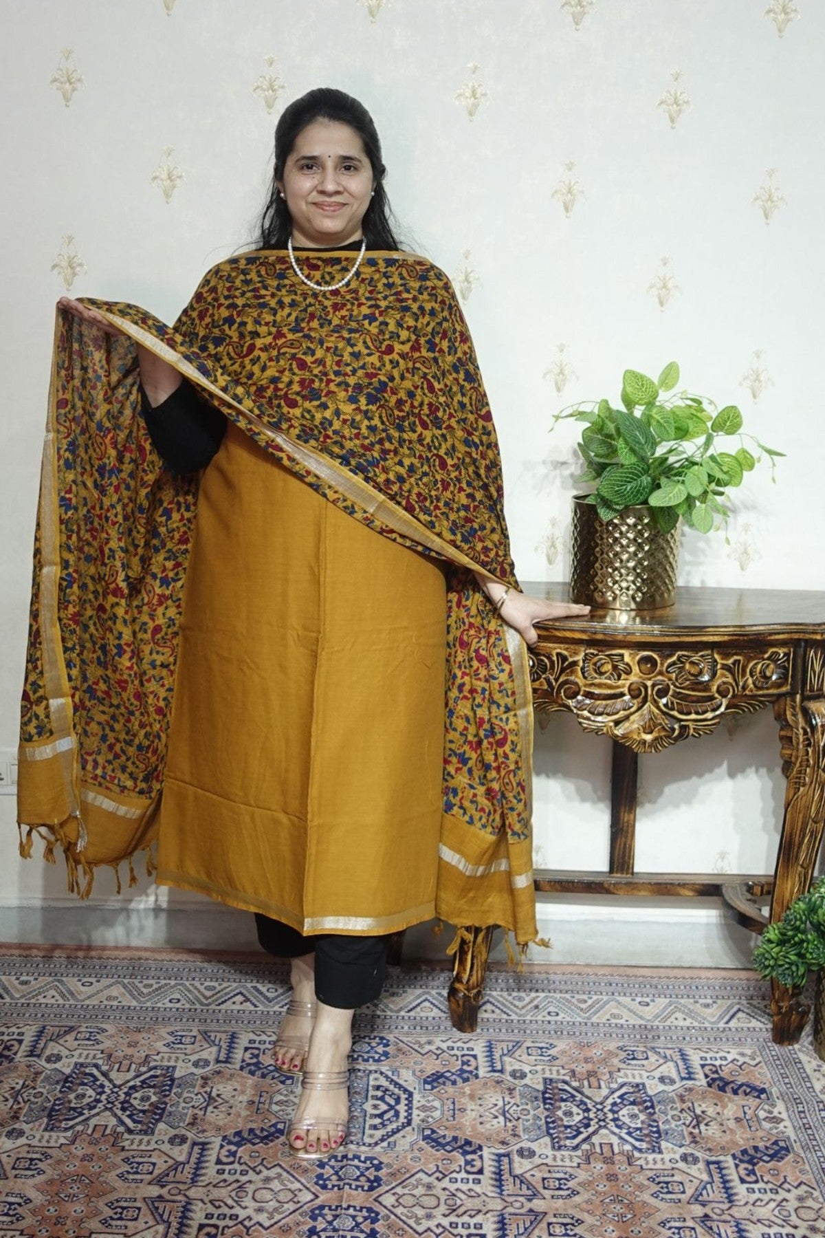 Cotton Linen With Kalamkari Dupatta